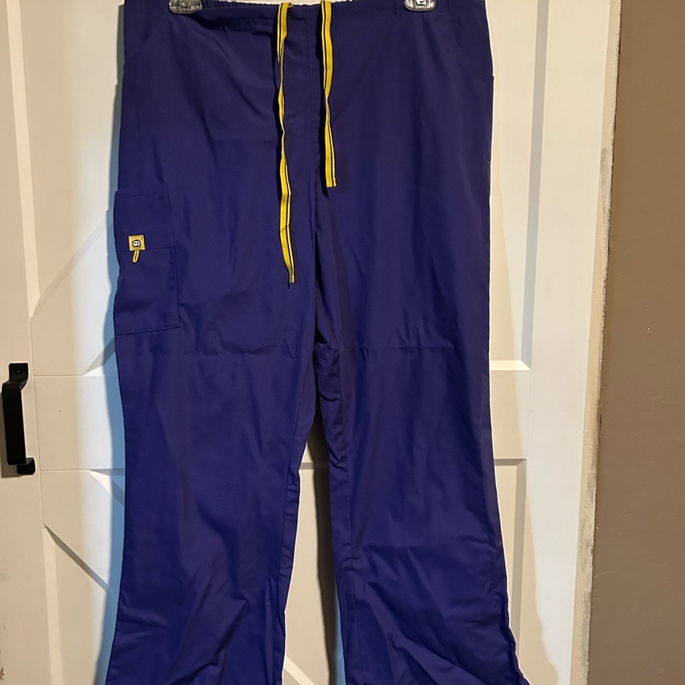 Jaanuu Purple Scrub Pants with Yellow Accent